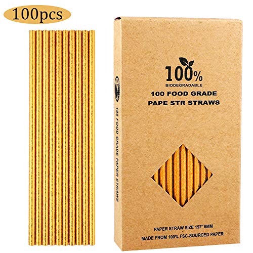 URATOT 100 Stück goldene Papierstrohhalme Trinkhalme glitzernde Metallicfolie Gold Papierstrohhalme für Happy Birthday… – Bild 5