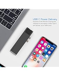 USB C Hub, el mejor adaptador de estación de acoplamiento 7 en 1 Dual Type C para MacBook Pro 2016 2017 2018 13" 15"  7 en 1: Gigabit Ethernet, entrega de energía, Thunderbolt 3, 4K HDMI, lector de tarjetas microSD SD talla única