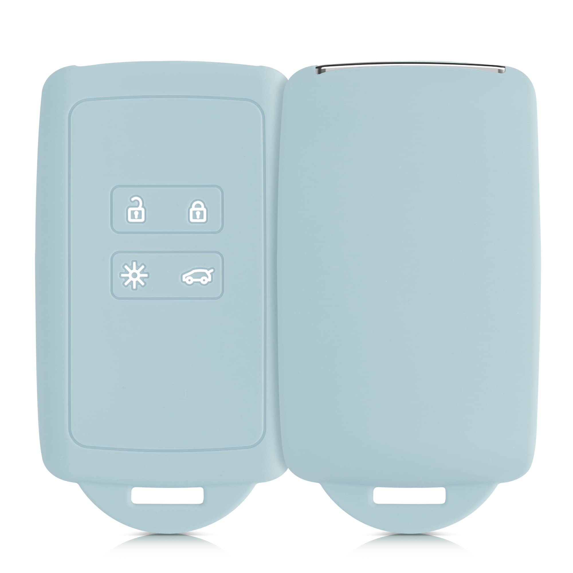 kwmobile Car Key Cover Compatible with Renault 4 Button Car Key Smart Key (only Keyless Go) - Silicone Protective Key Fob Cover with Built-in Eyelet - Cool Mint