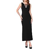WOMLAYOUT Women's Sleeveless Formal Dress Mesh V Neck Cocktail Evening Wedding Guest Maxi Dress