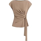 BTFBM Womens Tops Summer 2026 Cap Sleeve Crew Neck Tie Waist Blouses Dressy Casual Business Work Clothes Spring Fashion