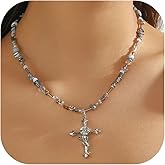 HLZMZQF Gold/Silver Cross Pendant Necklace Crystal Beaded Choker Necklace Rose Flower Leaf Cross Necklaces Trendy Jewelry Gift for Women