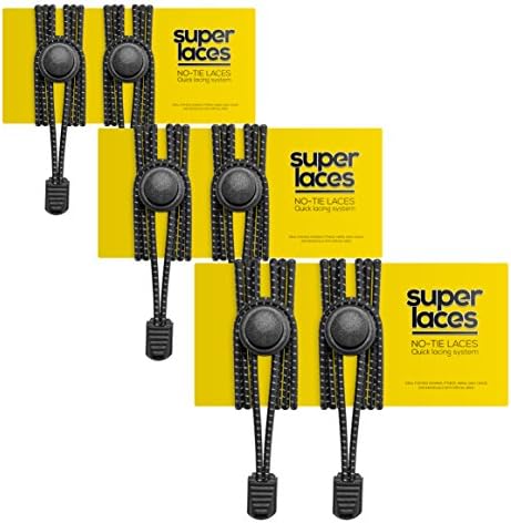 SUPERLACES No Tie Elastic Shoelaces for Sneakers, Suitable for Kids and Adults, with Locking System, Adjustable, Tieless Athletic Laces for Running, Hiking, Pack of 3