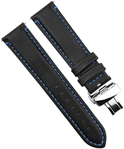Dura Straps Deployment Clasp Watch Band Push Button Butterfly Pattern Genuine Replacement Leather Straps for Men and Women with Elegant Stitches