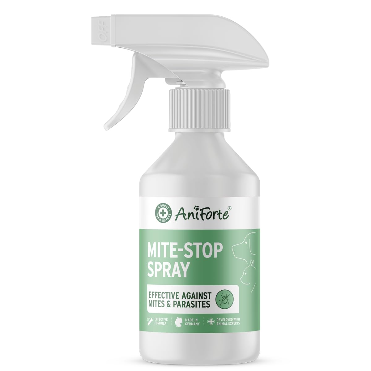 AniForte mite spray for dogs, cats, pets and farm animals 250 ml - anti-mite spray for natural defence against insects, parasites & vermin, mite stop & mite protection for mite infestation