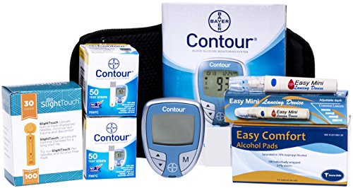 UPC 753018820244, Bayer Contour Meter, 100 Contour Test Strips, 100 Slight Touch 30g Lancets, 1 Lancing Device, 100 Alcohol Prep Pads and Control Solution