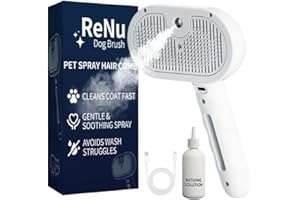 RENU DOG BRUSH Fresh Fur Shower Brush, 3 In 1 Self Cleaning Pet Spray Hair Removal Comb, Pet Steamy Shower Brush + Bathing Solution, Removes Loose Hair & Reduces Shedding, for Long & Short Haired Pets (White)