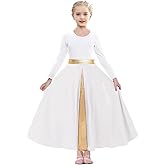 ELLYDOOR Girls Long Sleeve Praise Dance Dress Swing Skirt Liturgical Worship Costume Church Robe Dancewear