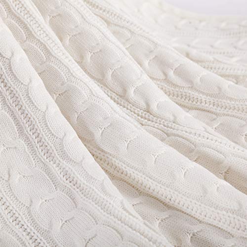 Premium Knit Sherpa Throw Blanket - 51"x 62" Reversible Fleece - Blanket for Bed and Couch - Off White Sherpa Blankets - Cream Knitted Throw Blanket