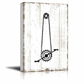 Canvas Wall Art - The Chain of a Bike on Vintage Wooden Style Background - Gallery Wrap Modern Home Art | Ready to Hang - 12x18 inches