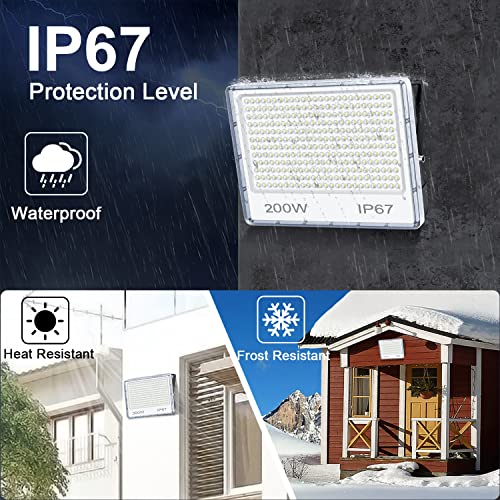 TASINUO Outdoor LED Spotlight 200W 2 Pieces, Outdoor LED Spotlight IP67, 20000LM 7000K Cool White Lamps, 200 LEDs Lights for Garden, Patio, Garage, Sports