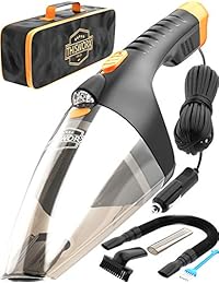 Aspirador de coche de alta potencia   110 W 12 V con cable auto portátil aspirador para limpieza de interior de coche   ligero DC coche Vac   Juego de boquillas   Mini mano coche aspirador limpiador para hombres y mujeres, Negro
