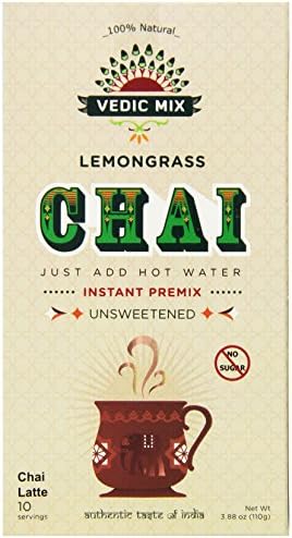 Vedic Mix Unsweetened Chai Tea Latte, Lemongrass (10 Single-serve Packets)
