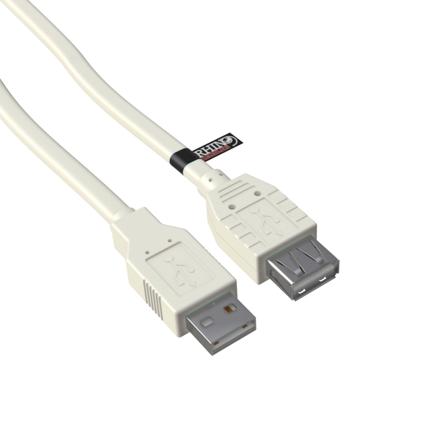 rhinocables - USB 2.0 Extension Cable | Fast 480 Mbps Data Transfer | Plug and Play | Compatible with Printers, Keyboards | Extension Lead for Peripherals, Beige, 0.25m (25cm)