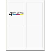 PACKZON 3-1/2" x 5", 4 Labels per Sheet, Laser/Inkjet Printers, Permanent Adhesive, White Matte (100 Labels/25 Sheets)