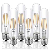 Dimmable Edison Led Tubular Bulb T10, 4W Vintage Led Filament Light Bulb, 40W Incandescent Equivalent, 2700K Soft White, E26 Medium Base,Clear Glass Bulbs,for Display Cabinet Showcase Piano, 6 Pack …