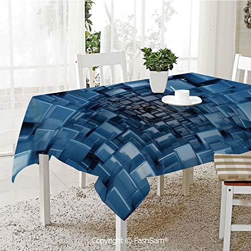 AmaUncle Party Decorations Tablecloth Stylized Dimensional Square Shaped Cubes Glossy Geometric Cluster Print Table Protectors for Family Dinners (W55 xL72)