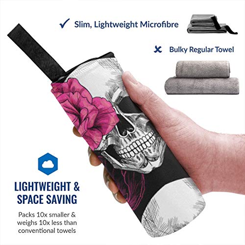 Microfibre-towel-lightweight-travel-beach-towel-Extra-large-quick-drying-camping-towel-Premium-gym-towels-for-swimming-yoga-Highly-absorbent-fast-dry-Pink-Roses-Skull