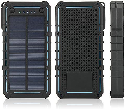 Solar Charger, 15600mAh Portable Solar Power Bank External Backup Battery Pack Phone Charger, 2 Dual USB, 2 LED Lights for iPhone iPad Samsung HTC Cellphones,Outdoor Camping Travel Accessory (BLUE)