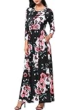 GAMISS Women Vintage Floral 3/4 Sleeve Long Dress Boho Casual Wedding Party Maxi Dress