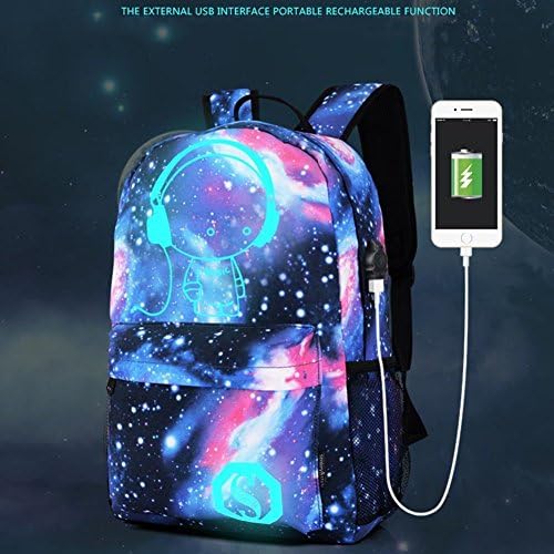 Luminous Star Sky Printed Shoulders Bag with USB Fashion Casual Daypack Backpacks Trendy Galaxy Pattern Backpack Cute Christmas Black Friday New Year's Day night for School or Travel (Sky blue)