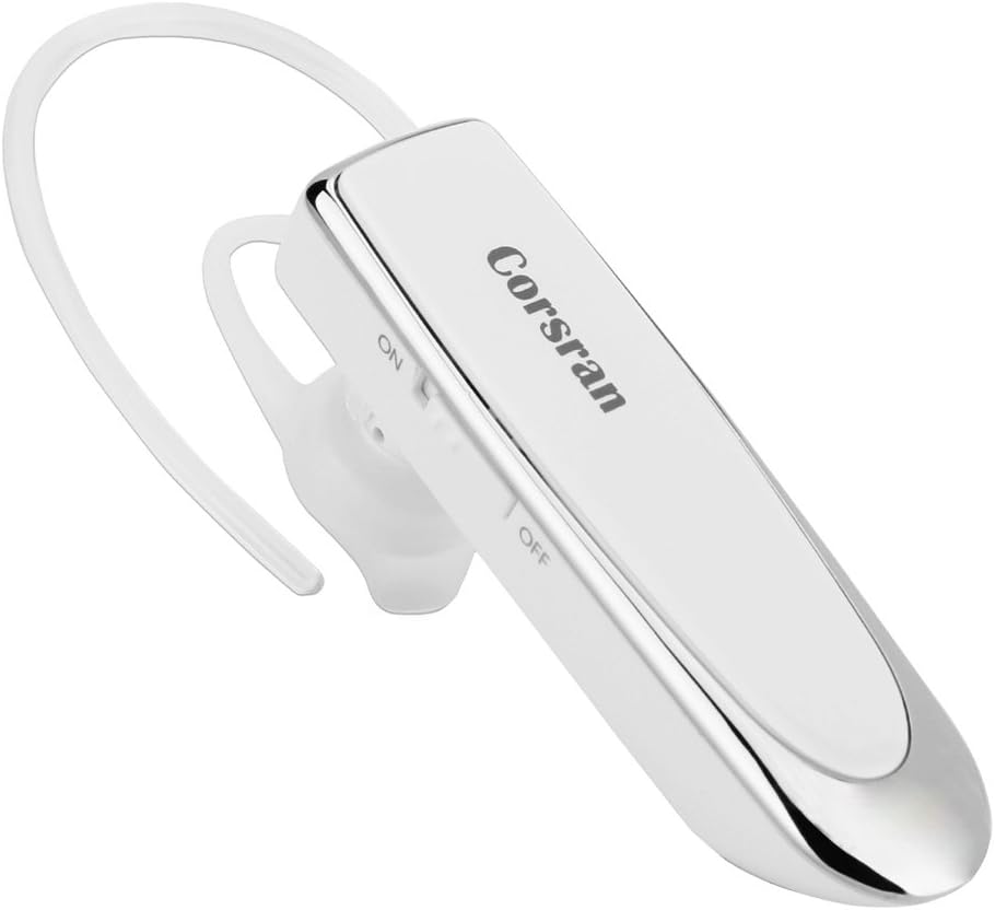 Bluetooth Earpiece, Corsran Mini Bluetooth Earpiece V4.1 Single Wireless Earbuds with Mic Noise Canceling Hands-Free in-Ear Car Headphone for iOS Android Smart Phone (White)
