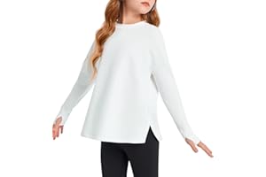 Haloumoning Girls Athletic Shirts Long Sleeve Active Quick Dry Tops Kids Gym Yoga Tees with Thumb Holes 5-14 Years