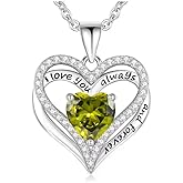 BAUBELLA Birthstone Heart Necklace for Women, S925 Sterling Silver Rose Gold Pendant, Jewelry Gift for Wife, Girlfriend, Mom, Daughter, Anniversary Birthday Valentine’s Day