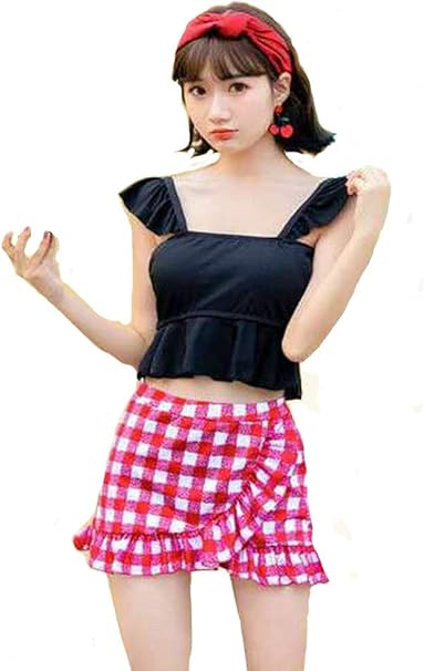 Amazon メイショー Meisho 水着 レディース ビキニ セパレート ビスチェ フリル 体型カバー ギンガムチェック ビキニ セパレーツ 通販