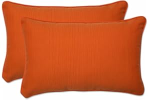 Pillow Perfect Pompeii Solid Indoor/Outdoor Lumbar Pillow Plush Fill, Weather and Fade Resistant, Lumbar - 11.5" x 18.5",, Orange, 2 Count