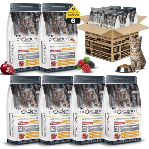 Teo Premium Proscience Mediterranean Recipe Adult Cat Food Chicken + Shrimp + Anchovy Oil 1.5KGX6 Packs Total 9KG Low-Grain Hypoallergenic Formula 82% Animal Protein, Hairball Care for Adult Cats