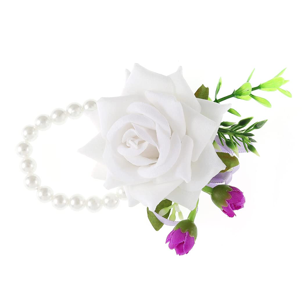 Relandy Bridal Wrist Corsage White Wedding Wrist Flowers Bride Wedding Wrist Corsage for Women (White)