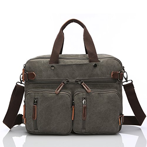 HIKA Vintage 3-Way Convertible Briefcase Laptop Backpack Messenger Bag Hybrid Backpack (Vintage Grey)
