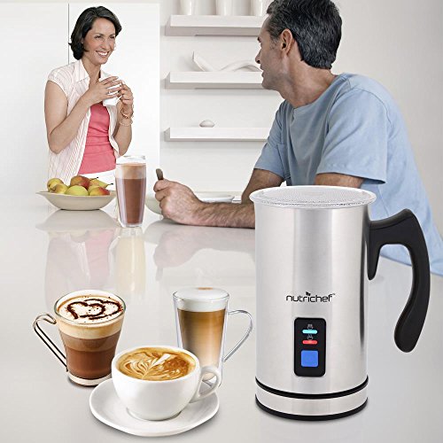NutriChef Upgraded Dual Electric Milk Frother and Warmer - Sleek Compact Stainless Steel Steamer w/ Automatic Power Off Function and LED Light Indicator Perfect for Foamer and Creamy Latte - PKMFR14 - Thumbnail 5