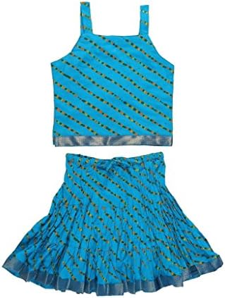 Jaipur Kala Kendra Baby Girls Casual Skirt Top Party Dress Lehanga Choli Summer Kids Gift Skirts Tops Blouse Sky Blue 12-18 Months