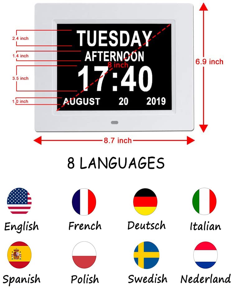 Newest 8 Alarms Digital Clock, Extra Large Display Wall Digital Day