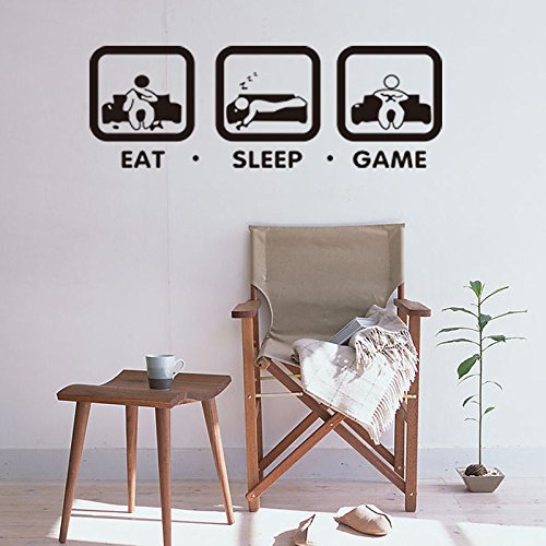 Boodecal 36"(w) x 13"(h) eat sleep game wall decal gami…