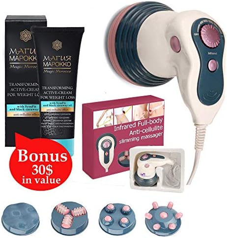 Relieve Tension and Burn Fat with Infrared Full Body Slimming Massager Electric 4 in 1 Rotating Vinrating Handheld Anti Cellulite Portable Fatgirlslim Massage Tool + European Slimming Cream + E-Book