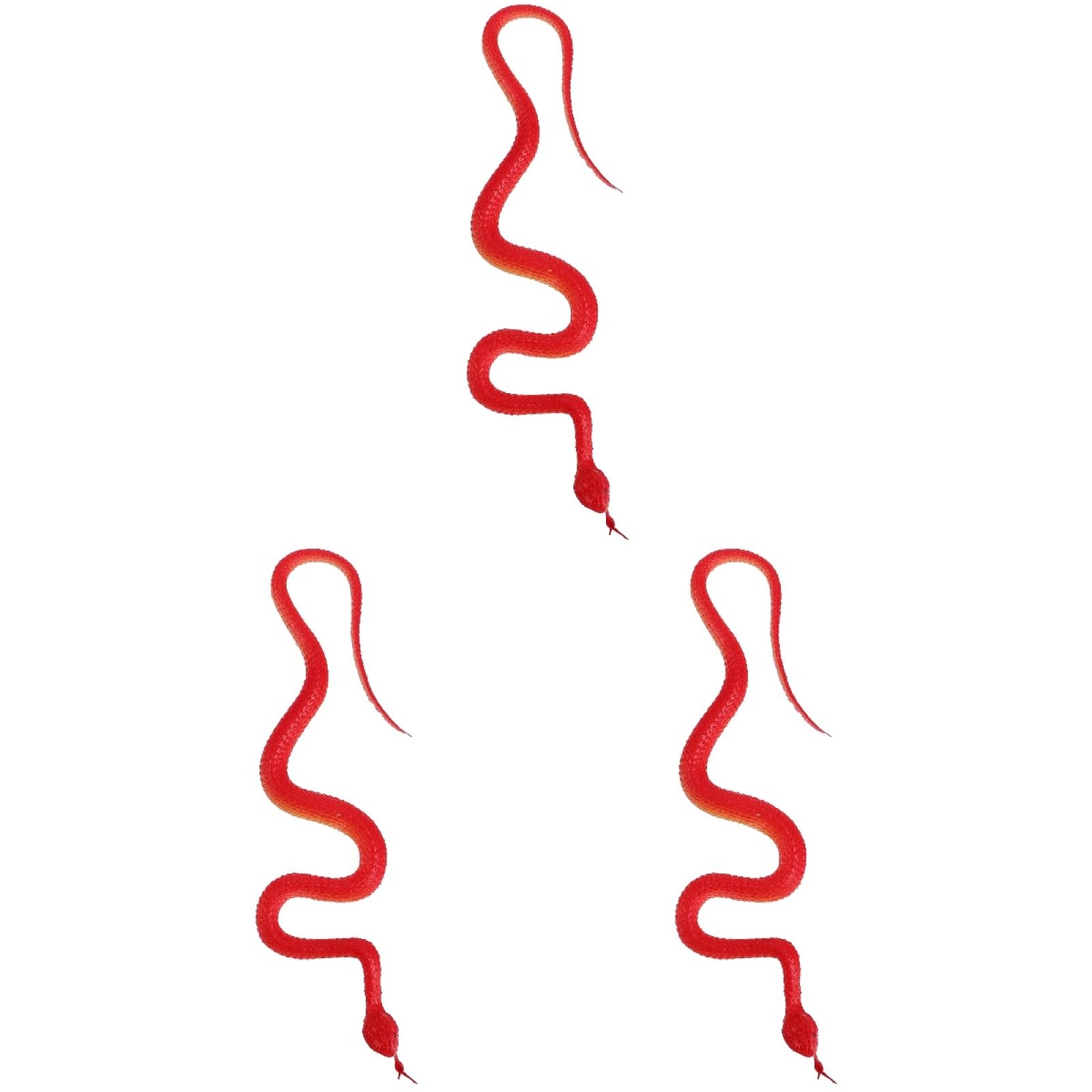 3PCS Realistic Rubber Snakes Toys - Scary Fake Snake for Halloween Pranks, Red Rubber Snake for Party Decorations and Fun Tricks