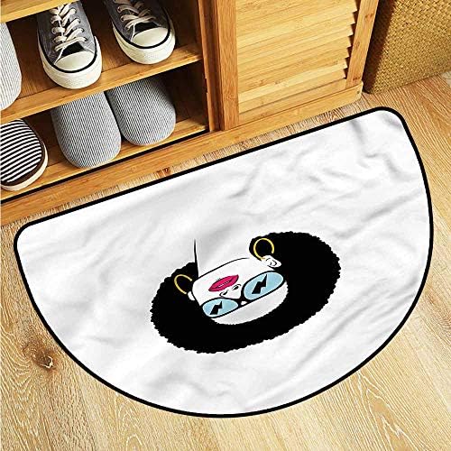 Bath Half Round mat Afro Hippie Woman Glam Earrings Machine-Washable/Non-Slip 35"x24"