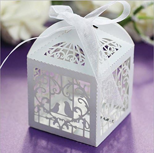 CNMEIJIAYING 50pcs Laser Cut Wedding Sweets Love Bird Wedding Favor Candy Gifts Box