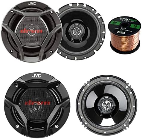 Car Speaker Package Of 2x JVC CS-DR1720 300-Watt 6.75" Inch 2-Way Vehicle Stereo Coaxial Speakers Bundle Combo With 2x CS-DR620 6.5" 300W 2-Way Audio Speakers + Enrock 50 Foot 16 Gauge Speaker Wire