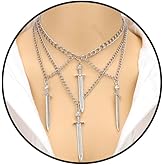 Bestleey Gothic Layered Dagger Sword Necklace for Women,Punk Style Hollowed Out Dagger Necklaces Statement Vintage Dark Sword Necklace Halloween Jewelry