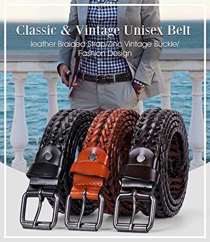 JasGood Men\'s Fashion Vintage Perforated Casual Braid-Weave Belt With Classic Buckle Black,35\