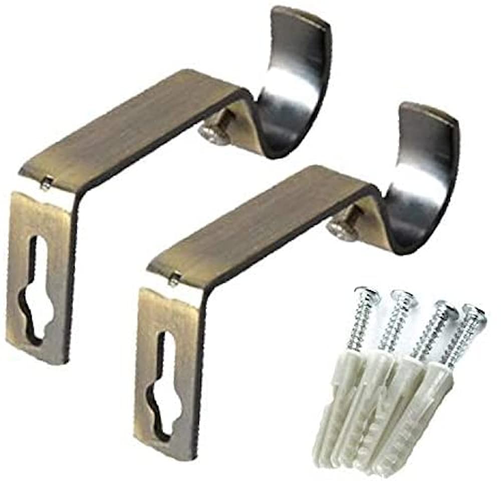 Merriway BH03236 (2 Pcs) Curtain Drapery Rod Rail Pole Wall Support Bracket with Brushed Nickel Finish for up to 19mm (3/4 inch) Diameter - Pack of 2 Pieces