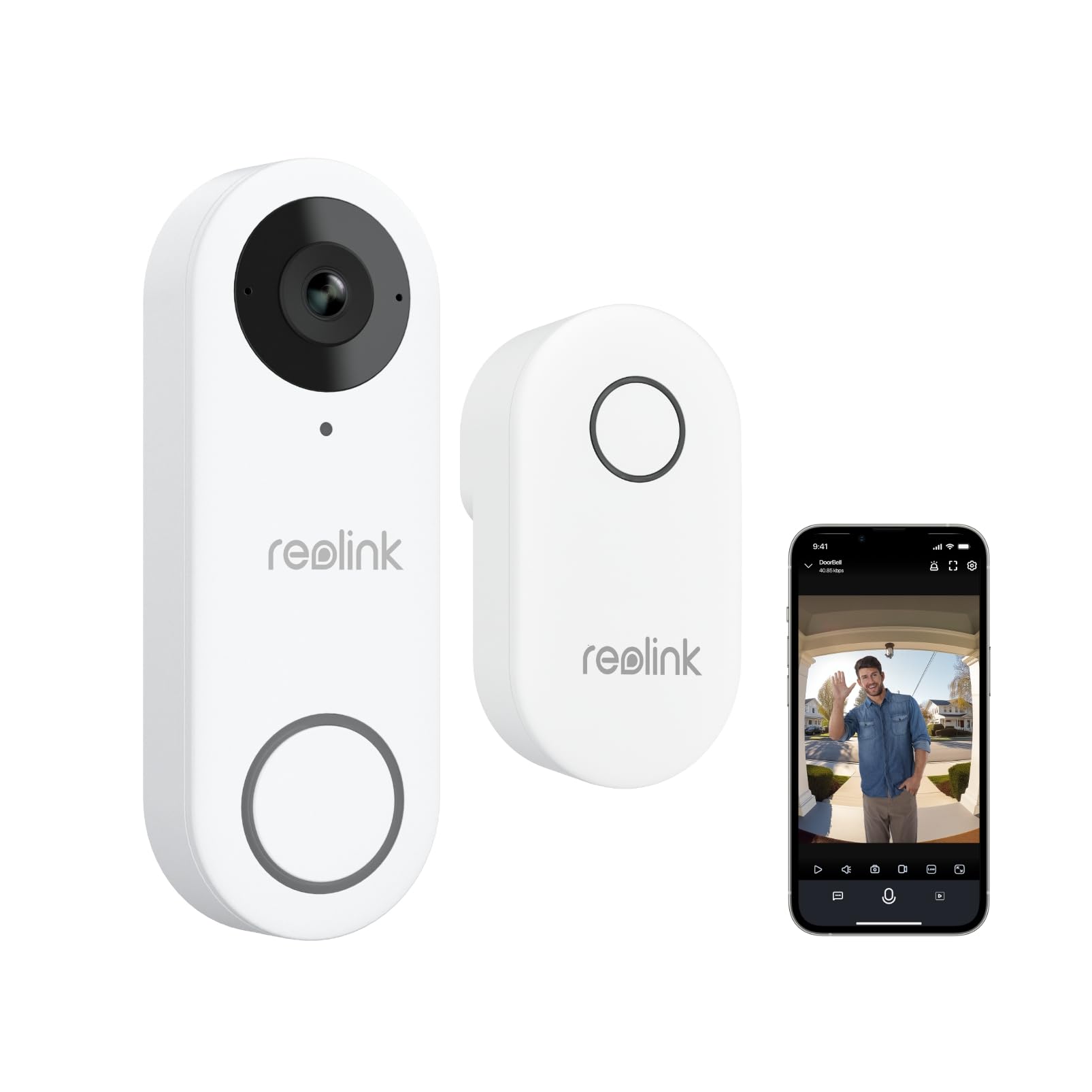 Reolink 2K Wi-Fi Doorbell Camera with Chime, 180° View, 2-Way Audio, Person/Package Detection, Waterproof, Smart Alerts, Hub Compatible, Wired Power Supply