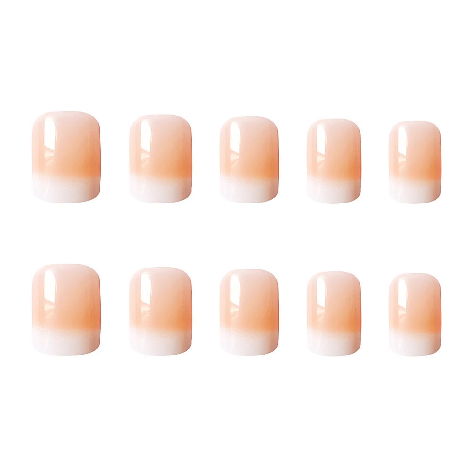 Petite Acrylic Press on Nails Short French Fake Nails Nude White Gradient Designs Stick on Nails Gloss Artificial False Nails Cute Extra Short Press on Nails Small Fake Nails for Women Girls - Image 4