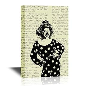 Canvas Wall Art - Clown Dressed in Dotted Clothes on Vintage Papaer Background - Gallery Wrap Modern Home Art | Ready to Hang - 12x18 inches