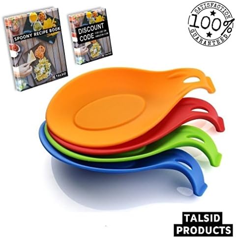 Talsid Products Multipurpose Silicone Spoon Rest Bundle Set of 4 Including Friendship Bracelet, Recipes E-book & Herb Scissors Discount Code! | Tray Rests | Food Grade Silicone / High Temperature