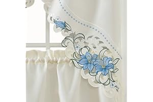 GOHD GOLDEN OCEAN HOME DECOR GOHD Lily Fragrance. 3pcs Multi-Color Embroidery Kitchen Cafe Curtain Set Swag and Tiers Set with cutworks. (Blue)